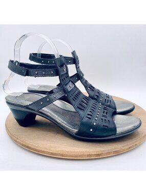 Naot Shoes Womens 10 41 Black Leather Studded Ankle Strap Sandals Peep Boho